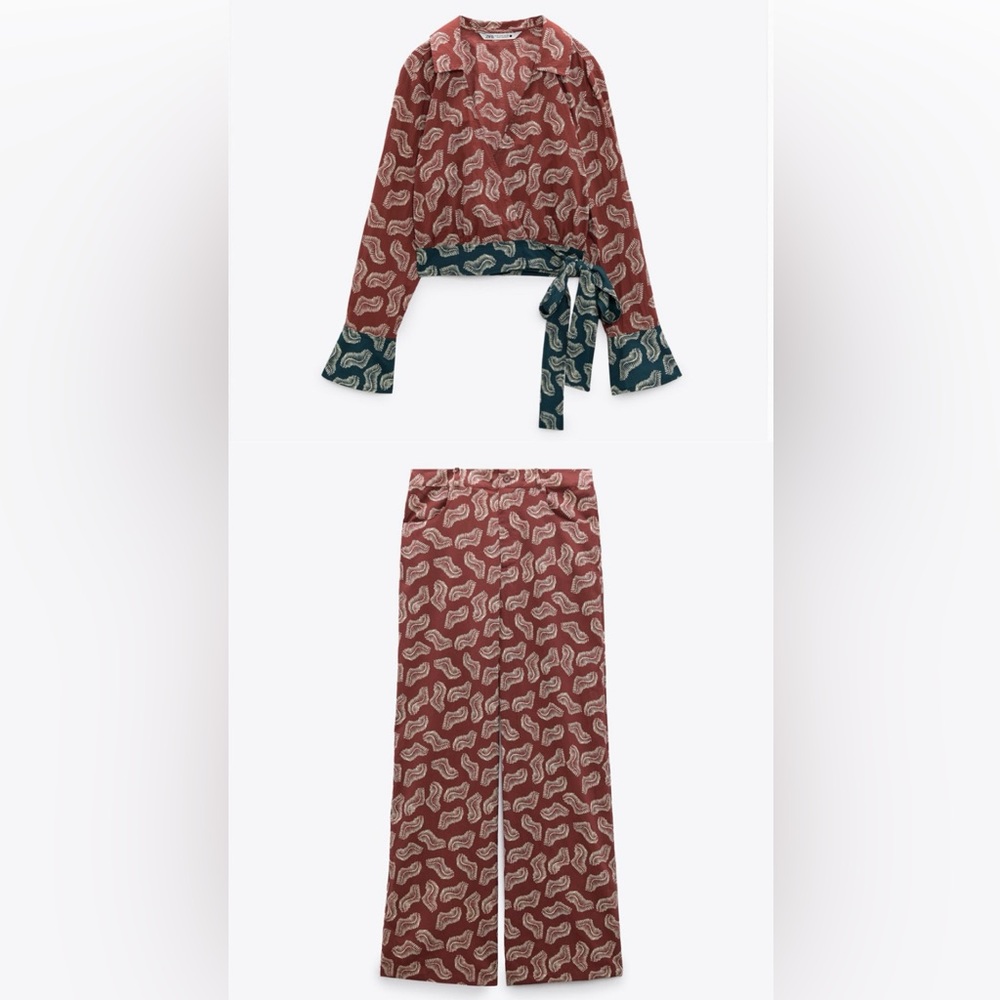 NEW Zara 100% cotton set pants + blouse top